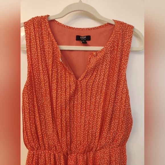 Orange Lined Pleated Dress - Picture 2 of 7